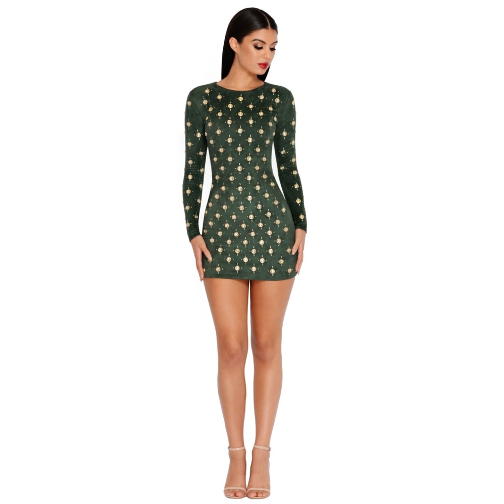 Oh Polly emerald embellished suede mini dress NWT